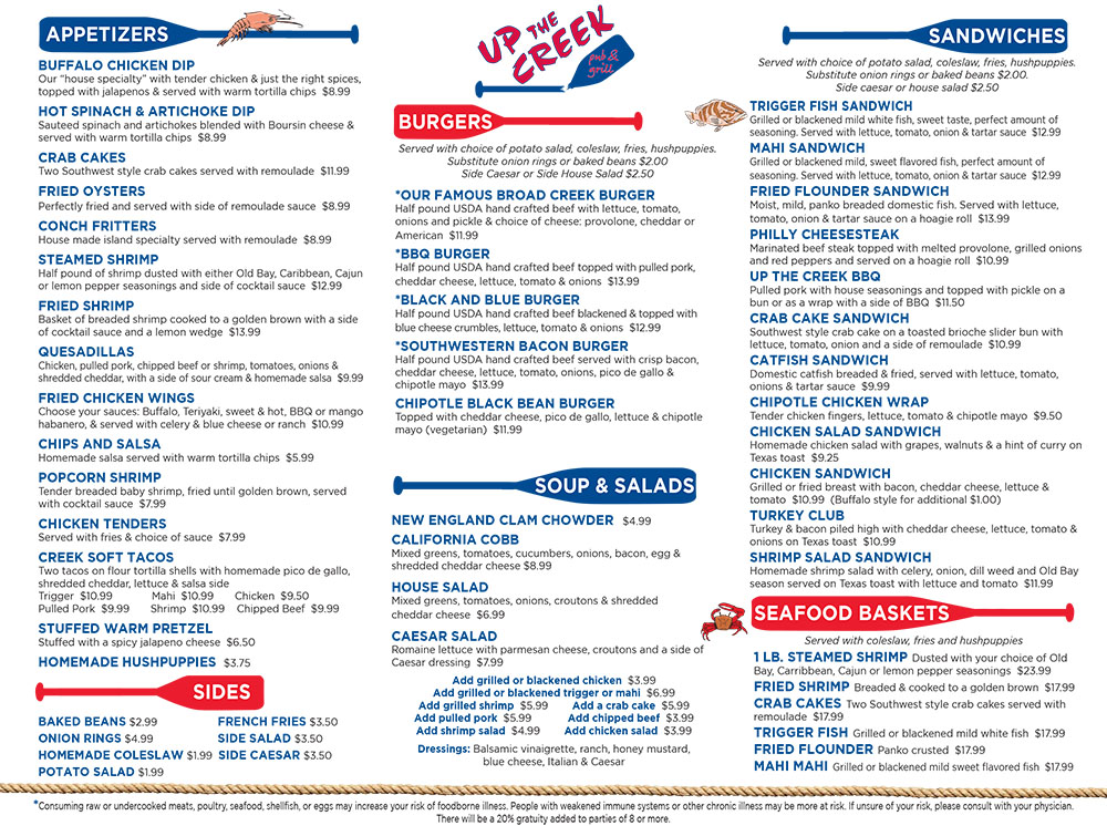 Up the Creek Pub & Grill - Hilton Head Waterfront Dining - Daily Menu